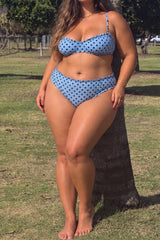 Women's Light Blue Polka Dot Ruffle Bikini Set