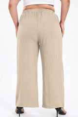 Women's Plus Size Elastic Waist Wide Leg Pants With Pockets Casual Palazzo Trousers