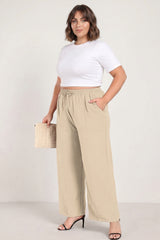 Women's Plus Size Elastic Waist Wide Leg Pants With Pockets Casual Palazzo Trousers
