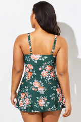 Tummy Control Green Floral One Piece Swimdress Swimsuits for Women