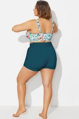 Plus Size Cyan Blue Mid Waist Women Shorts