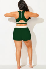Plus Size Green & White Mid Waist Women Shorts