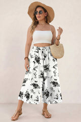 Women's Plus Size Capri Pant Dressy Casual Wide Leg Palazzo Pants Flowy Gaucho Pants Drawstring Trousers with Pockets