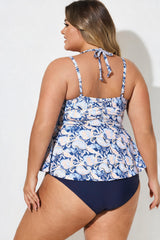 Blue Paisley Scoop Neck Tie Front Tankini Set