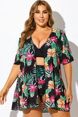 Loose Tropical Print Short Sleeve Cover Up