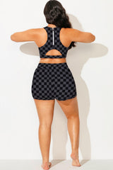 Plus Size Black Squares Mid Waist Women Shorts