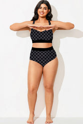 Colorblock Check Pleated High Waisted Swim Bottom