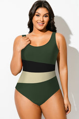 Evergreen Dusk Patchwork Push Up One Piece Swimsuit