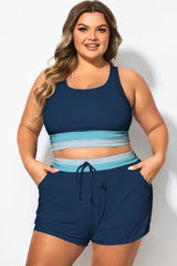 Ocean Blue Patchwork Wide Strap Women Bikini Top