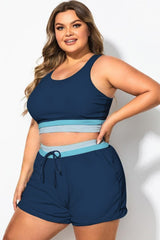 Ocean Blue Patchwork Wide Strap Women Bikini Top