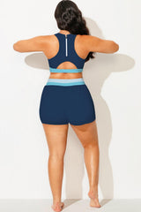 Plus Size Ocean Blue Mid Waist Women Shorts