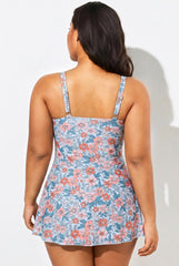 Tummy Control Green Floral One Piece Swimdress Swimsuits for Women
