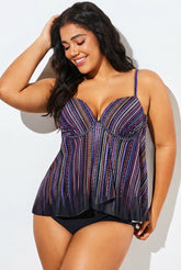 Stripe Flowy Sweetheart Neckline Underwire Tankini Set
