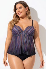 Stripe Flowy Sweetheart Neckline Underwire Tankini Set