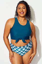 Deep Ocean Blue Knotted Crop Bikini Top