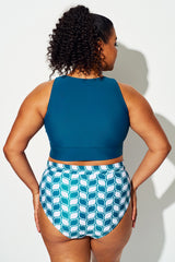 Deep Ocean Blue Knotted Crop Bikini Top