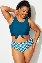 Deep Ocean Blue Knotted Crop Bikini Top