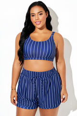Plus Size Blue & White Pinstripe Bikini Top