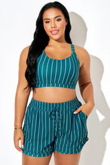 Green & White Pinstripe Women's Bikini Top