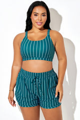 Green & White Pinstripe Women's Bikini Top