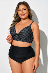 Black Check V-Neck Underwire Bikini Top