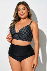 Black Check V-Neck Underwire Bikini Top