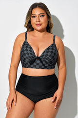 Black Check V-Neck Underwire Bikini Top