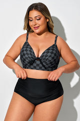 Black Check V-Neck Underwire Bikini Top