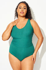 Green Striped V Neck Comfort Bikini Top