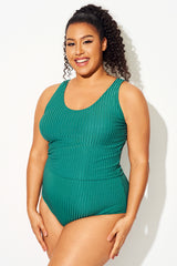 Green Striped V Neck Comfort Bikini Top