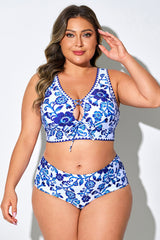 Porcelain Blue Tie-Front Scoop Back Bikini Top