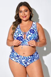 Porcelain Blue Tie-Front Scoop Back Bikini Top