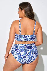 Porcelain Blue Floral Bikini Top For Beach Vacation
