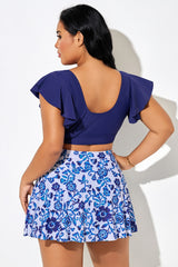 Deep V Neck Backless Ruffle Sleeves Bikini Top