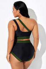 Green & Black Chic One Shoulder Bikini Top