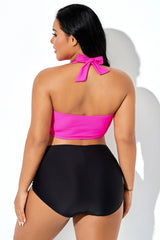 Bright Pink Halter Deep V-Neck Bikini Top
