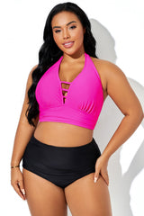 Bright Pink Halter Deep V-Neck Bikini Top