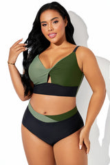 Adjustable Strap Twist Cutout Patchwork Bikini Top