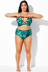 Green Palm Print Full Coverage Brief for Lady