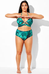 Green Palm Print Full Coverage Brief for Lady