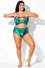 Green Palm Print Full Coverage Brief for Lady