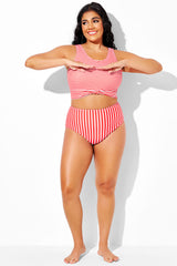 Red & White Stripes Mid Waist Swim Brief
