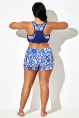 Porcelain Blue Floral Mid Waist Swim Short