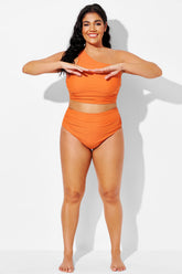 Orange High Waist Bikini Bottom with Side Ruching