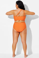 Orange High Waist Bikini Bottom with Side Ruching