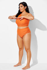 Orange High Waist Bikini Bottom with Side Ruching