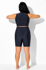 Black Wide Waistband Slim Fit Swim Short Bottom