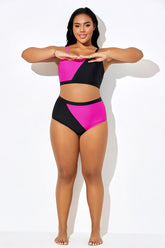 Pink & Black Two Tone High-Waist Swim Brief