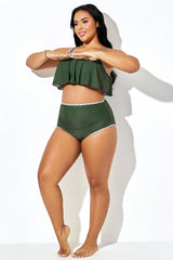Dark Green Triangle Edge High Waist Swim Brief