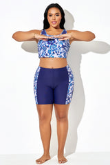 Porcelain Blue Floral Long Bike Swim Short
